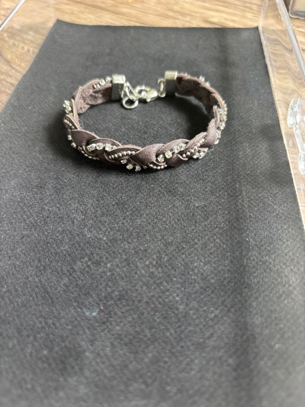 Banana Republic Braided Brown Bracelet with Crystal Chain